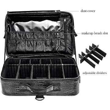 gzcz Large Makeup Train Case Professional 16" Travel Makeup Cosmetic Bag Organizer Portable PU Leath...