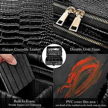 gzcz Large Makeup Train Case Professional 16" Travel Makeup Cosmetic Bag Organizer Portable PU Leather Makeup Storage Case Artist Box with Adiustable Dividers & Strap (L-Crocodile Pattern)