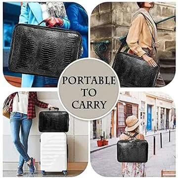gzcz Large Makeup Train Case Professional 16" Travel Makeup Cosmetic Bag Organizer Portable PU Leather Makeup Storage Case Artist Box with Adiustable Dividers & Strap (L-Crocodile Pattern)