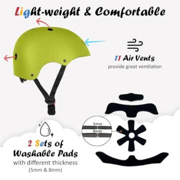 Kids Bike Helmet, Adjustable and Multi-Sport, from Toddler to Youth, 3 Sizes (Green)