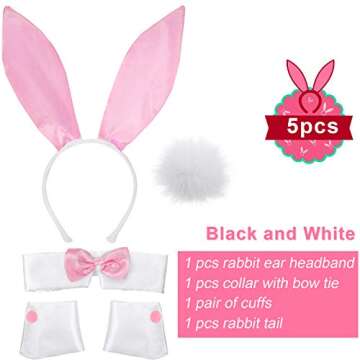 SATINIOR Bunny Costume Set Rabbit Ear Headband Collar Bow Tie Costume Cuffs Rabbit Tail for Easter P...