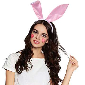 SATINIOR Bunny Costume Set Rabbit Ear Headband Collar Bow Tie Costume Cuffs Rabbit Tail for Easter Party(Pink and White)