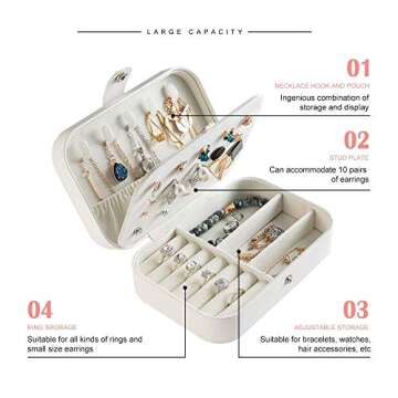 LCRUNONE Jewelry Box- Portable Travel Jewelry Box, Small Two-Layer Jewelry Organizer, Synthetic Leat...