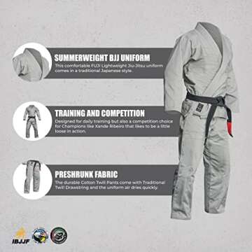 FUJI Summerweight BJJ Uniform, Lightweight BJJ Gi with Bungee Drawstrings, White, A3