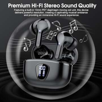 HiFi Stereo Wireless Earbuds with 48H Battery & Waterproof