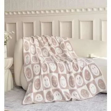 Cozy Ultra Soft Smiling Face Checkered Throw Blanket