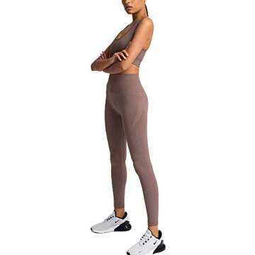 Women's Workout Outfits 2 Pieces Yoga Set Gym Exercise Seamless Yoga Leggings with Sports Bra Fitness Activewear (Brwon, S)