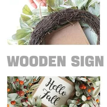 Bibelot 20" Fall Decor Wreath - Artificial Lamb’s Leaves & Pumpkins