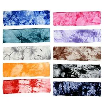 Tie Dye Headbands Stretch Headbands Elastic Yoga Hairband for Teens Girls Women Adults, Assorted Colors, 10 Pieces (Classic Colors)