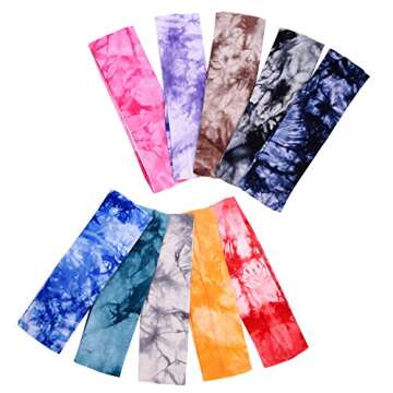 Tie Dye Headbands Stretch Headbands Elastic Yoga Hairband for Teens Girls Women Adults, Assorted Colors, 10 Pieces (Classic Colors)