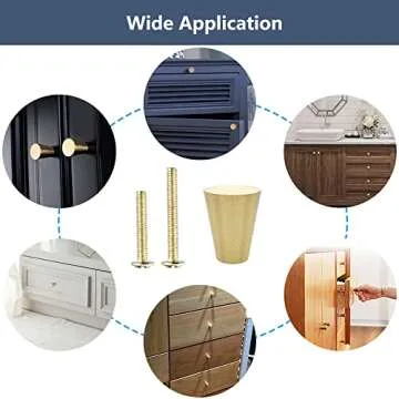 YEWLACA 10Pcs Solid Brass Knobs Cone Brushed Gold Knob Pure Copper Pull Handles for Kitchen Cabinet Drawer Dresser, Mid Century Modern Decorative Knobs with Screws
