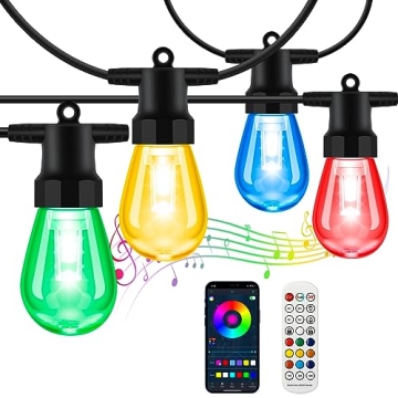 Color Changing Outdoor String Lights 27FT - Smart App Controlled RGBW Lighting