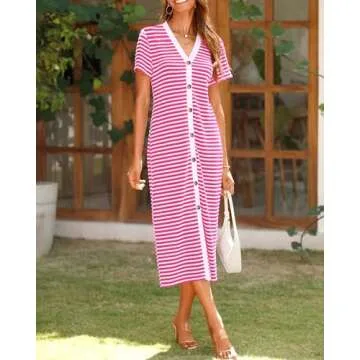 Chic BTFBM Short Sleeve Striped Midi Summer Dress