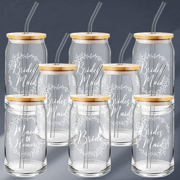 Tanlade 8 Pcs Bridesmaid Proposal Gifts 16 oz Glass Cups Maid of Honor Gift Mother of the Bride, Mot...