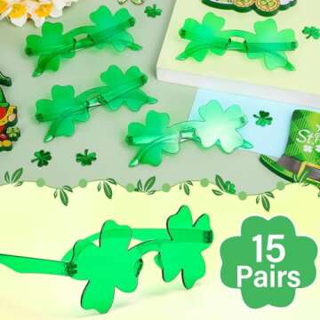 ROADPLUM 15 Pairs of St. Patrick's Day Sunglasses - Green Glasses for Family Fun