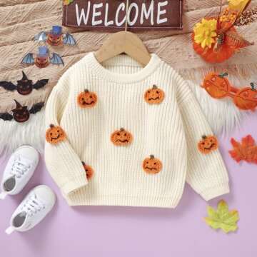 Lnzyyephy Toddler Baby Boy Girl Halloween Outfit Pumpkin Knit Sweater