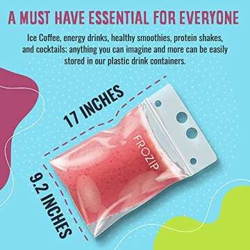 Frozip 50pcs 16oz Drink Pouches for Adults - Drink Pouches with Straws x50 & Funnel - Resealable Smo...