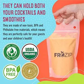 Frozip 50pcs 16oz Drink Pouches for Adults - Drink Pouches with Straws x50 & Funnel - Resealable Smoothie Pouches & Clear Juice Pouches for Adults - Drink Bag Plastic Pouches for Drinks with Straws