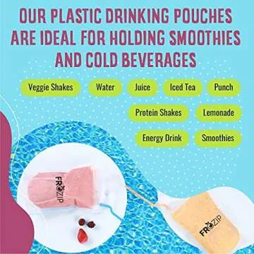Frozip 50pcs 16oz Drink Pouches for Adults - Drink Pouches with Straws x50 & Funnel - Resealable Smoothie Pouches & Clear Juice Pouches for Adults - Drink Bag Plastic Pouches for Drinks with Straws