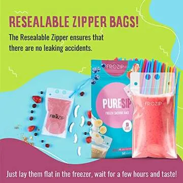 Frozip 50pcs 16oz Drink Pouches for Adults - Drink Pouches with Straws x50 & Funnel - Resealable Smoothie Pouches & Clear Juice Pouches for Adults - Drink Bag Plastic Pouches for Drinks with Straws