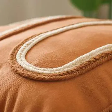 Jonhier Boho Throw Pillow Covers, Handmade Modern Farmhouse Decorative Fringe Orange Cushion Case, Bohemain Neutral Accent Cotton Woven Pillow Case for Couch, Sofa or Bed (18'' x 18'', Brown)