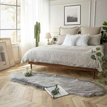 Ashler faux fur rug, Fluffy Shaggy Area Rug Ultra Soft 2 x 6 Feet Sheepskin Fur Rug, Grey Fuzzy Rug ...