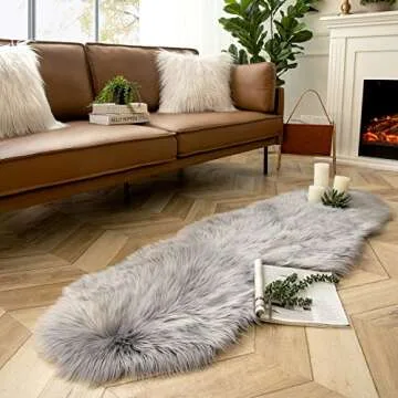 Ashler faux fur rug, Fluffy Shaggy Area Rug Ultra Soft 2 x 6 Feet Sheepskin Fur Rug, Grey Fuzzy Rug Machine Washable Shag Rug, Nursery Decor Throw Rugs for Bedroom, kids room, Living Room