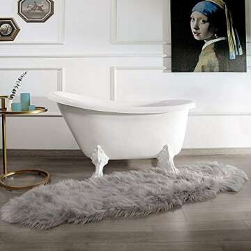 Ashler faux fur rug, Fluffy Shaggy Area Rug Ultra Soft 2 x 6 Feet Sheepskin Fur Rug, Grey Fuzzy Rug Machine Washable Shag Rug, Nursery Decor Throw Rugs for Bedroom, kids room, Living Room