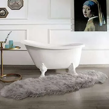 Ashler faux fur rug, Fluffy Shaggy Area Rug Ultra Soft 2 x 6 Feet Sheepskin Fur Rug, Grey Fuzzy Rug Machine Washable Shag Rug, Nursery Decor Throw Rugs for Bedroom, kids room, Living Room