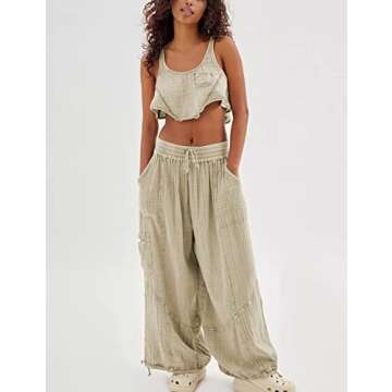 Seetaa Women's Cargo Pants: Stylish Wide-Leg Comfort
