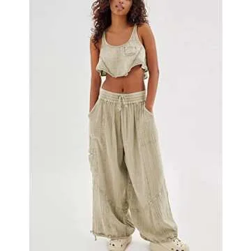 Seetaa Women's Cargo Pants: Stylish Wide-Leg Comfort