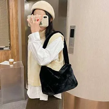 YFGBCX Plush Underarm Bag, Ladies Fluffy Shoulder Bag, Women Y2K Furry Purse Fluffy Tote Bag for Autumn and Winter