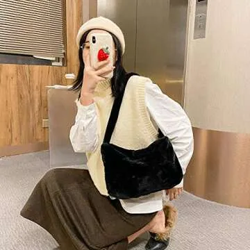 YFGBCX Plush Underarm Bag, Ladies Fluffy Shoulder Bag, Women Y2K Furry Purse Fluffy Tote Bag for Autumn and Winter