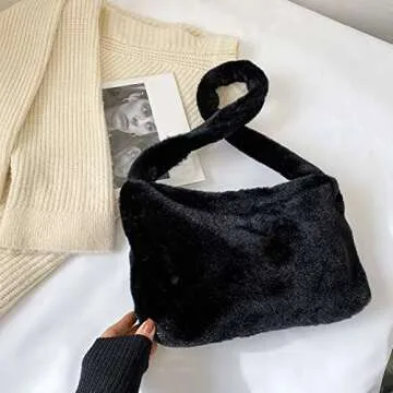 YFGBCX Plush Underarm Bag, Ladies Fluffy Shoulder Bag, Women Y2K Furry Purse Fluffy Tote Bag for Autumn and Winter