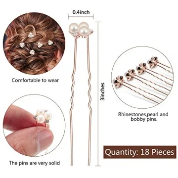18 Pcs Pearl Hair Pins Bridal Hair Accessories Pearl Crystal Bobby Bridal Hairpin Wedding Hair Accessories Pearl Hair Pins for Brides Bridesmaids Flower Women Girls
