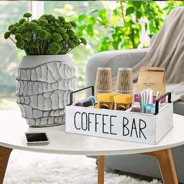 Coffee Station Organizer, Wooden Coffee Bar Accessories Organizer for Counter, Farmhouse Kcup Coffee...