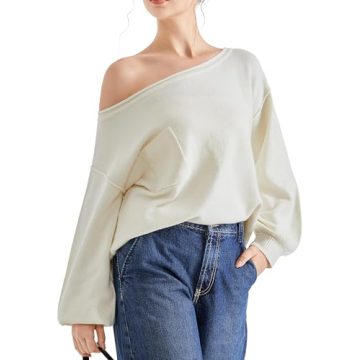 SUUKSESS Women Off The Shoulder Knitted Sweaters Crew Neck Long Sleeve Going Out Fall Tops Oversized...