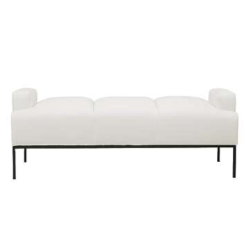 Iconic Home Carmel Bench Pebble Grain PU Leather Ottoman with Metal Frame, White