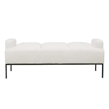 Iconic Home Carmel Bench Pebble Grain PU Leather Ottoman with Metal Frame, White
