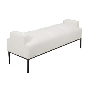 Iconic Home Carmel Bench Pebble Grain PU Leather Ottoman with Metal Frame, White