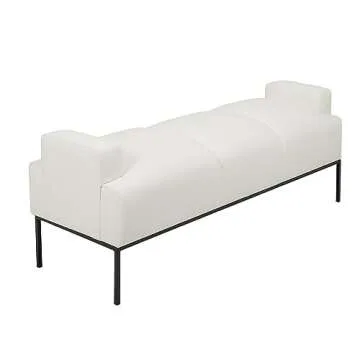 Iconic Home Carmel Bench Pebble Grain PU Leather Ottoman with Metal Frame, White