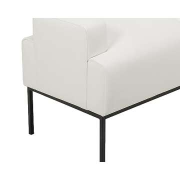 Iconic Home Carmel Bench Pebble Grain PU Leather Ottoman with Metal Frame, White