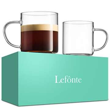 Lefonte Glass Coffee Mugs - 14oz Set of 4 Coffee Cups