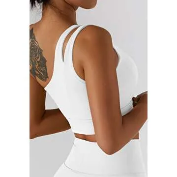 QINSEN Woman's Hollow Out One Shoulder Strap Sports Gym Workout Crop Top White S