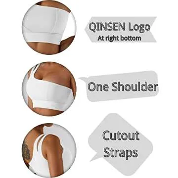 QINSEN Woman's Hollow Out One Shoulder Strap Sports Gym Workout Crop Top White S