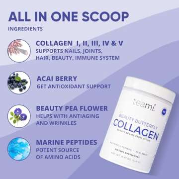 Teami Marine Collagen Powder for Women & Men | Butterfly colageno hidrolizado for Women & Men | Multi Collagen Peptides Powder for Skin, Hair, Nail & Joint Support Delicious Taste | 10g per Serving