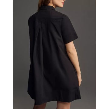 Dsewpaur Short Sleeve Swing Tunic Mini Dress for Women Button Up Shirt Blouse Short Dress Summer Casual Flowy A Line Dress Black