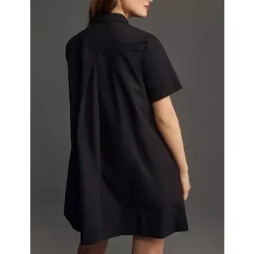 Dsewpaur Short Sleeve Swing Tunic Mini Dress for Women Button Up Shirt Blouse Short Dress Summer Casual Flowy A Line Dress Black