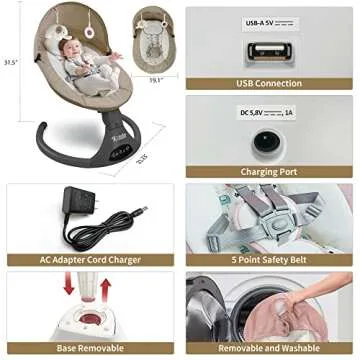 KIDSVIEW Bluetooth Baby Swing for Infants, 5 Speed Electric Baby Swing with Music Speaker and 12 Preset Lullabies for 0-9 Months