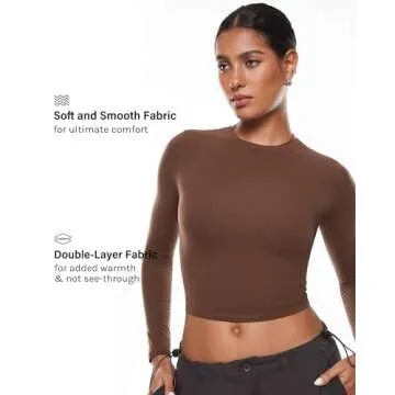 INLYRIC Women's Inbarely Soft Long Sleeve Tops Crew Neck Slim Fit Double Lined Basic Casual Going Out Y2K Tees Shirts Coffee Brown Medium